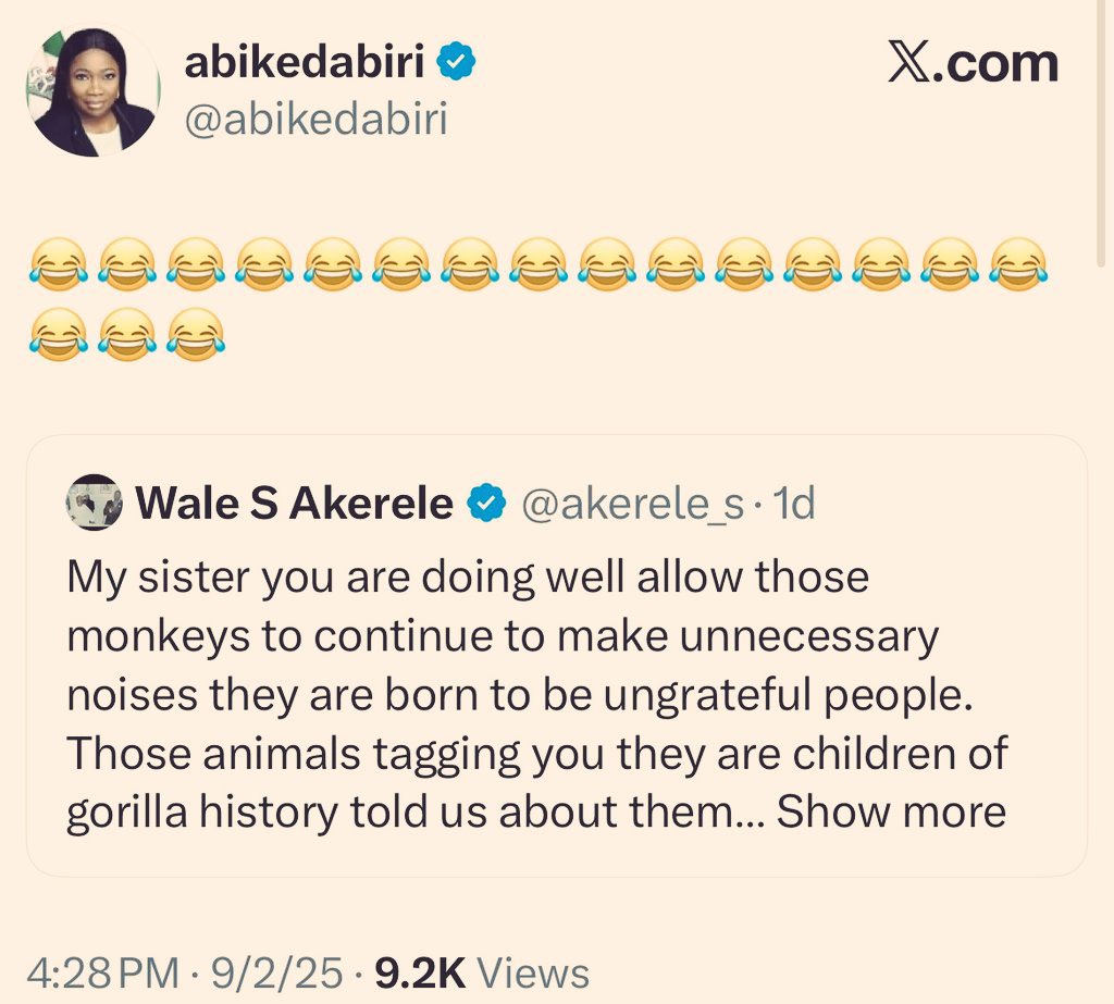 AGU UDÒ 2.0 (@blacksanta91) on Twitter photo Let’s me help you repost. <a href="/abikedabiri/">abikedabiri</a>
Let no body tell me that bigotry isn’t sponsored by this Tinubu APC Government oo.
It’s why I’ll never caution <a href="/trigottista/">Harry Da Diegot</a> about anything he does . You animals deserve it Let’s me help you repost. <a href="/abikedabiri/">abikedabiri</a>
Let no body tell me that bigotry isn’t sponsored by this Tinubu APC Government oo.
It’s why I’ll never caution <a href="/trigottista/">Harry Da Diegot</a> about anything he does . You animals deserve it