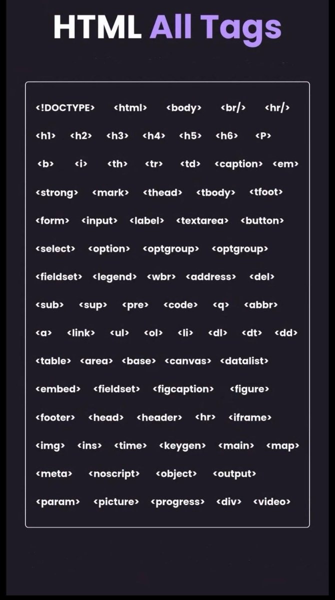 html5css3_dv's tweet image. HTML All Tags