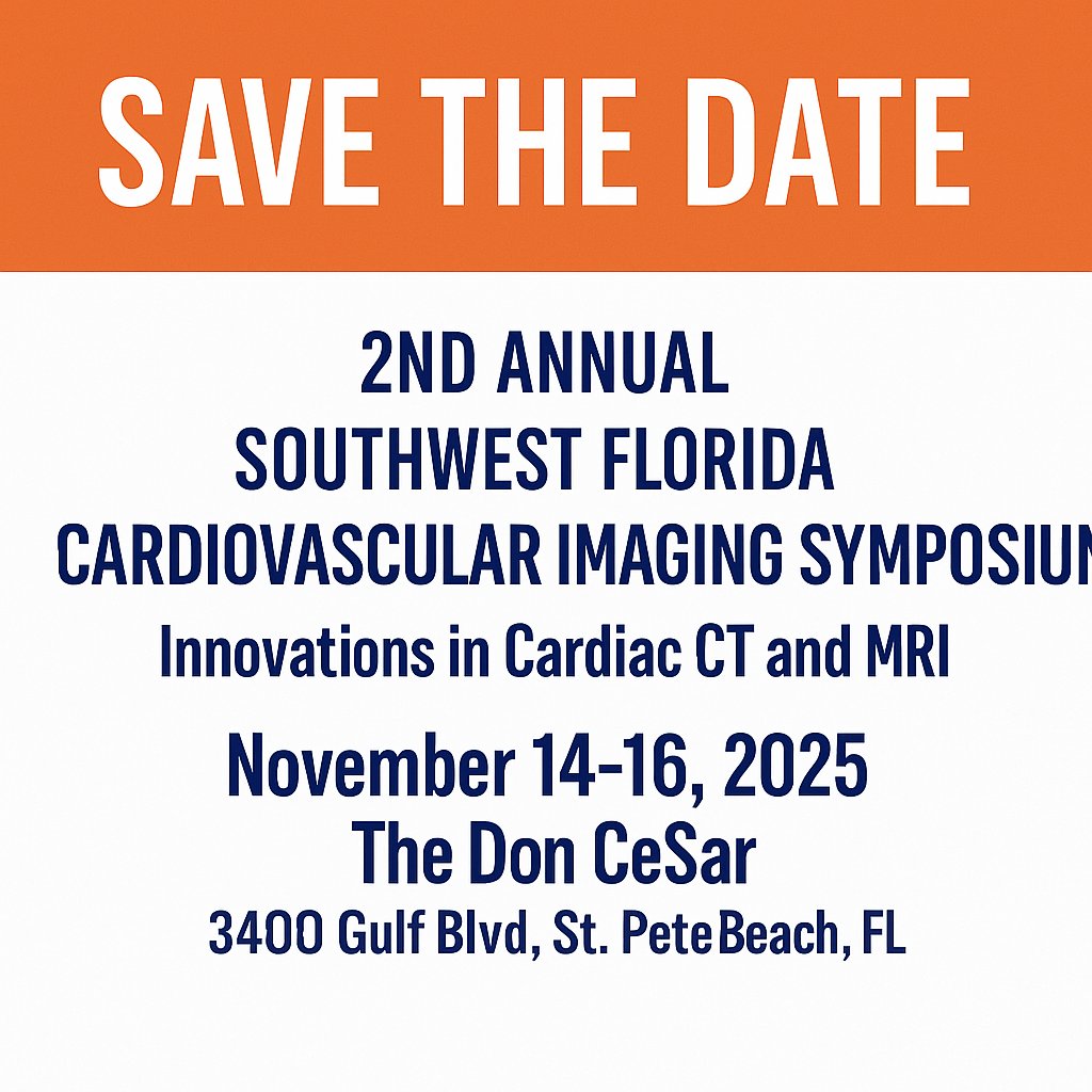 Swflcis1's tweet photo. 🚨 Registration is LIVE! Join us Nov 14–16 at the historic Don CeSar for the 2nd Annual SWFLCIS Symposium.📍 Cutting-edge cardiac CT &amp; MRI.🎓 CME credits.👩‍⚕️ Fellows &amp; residents welcome.👉 Register now: https://t.co/oNqE3jwFix #SWFLCIS2025 #CardiologySymposium #CardioTwitter https://t.co/uKVQa3L4mh