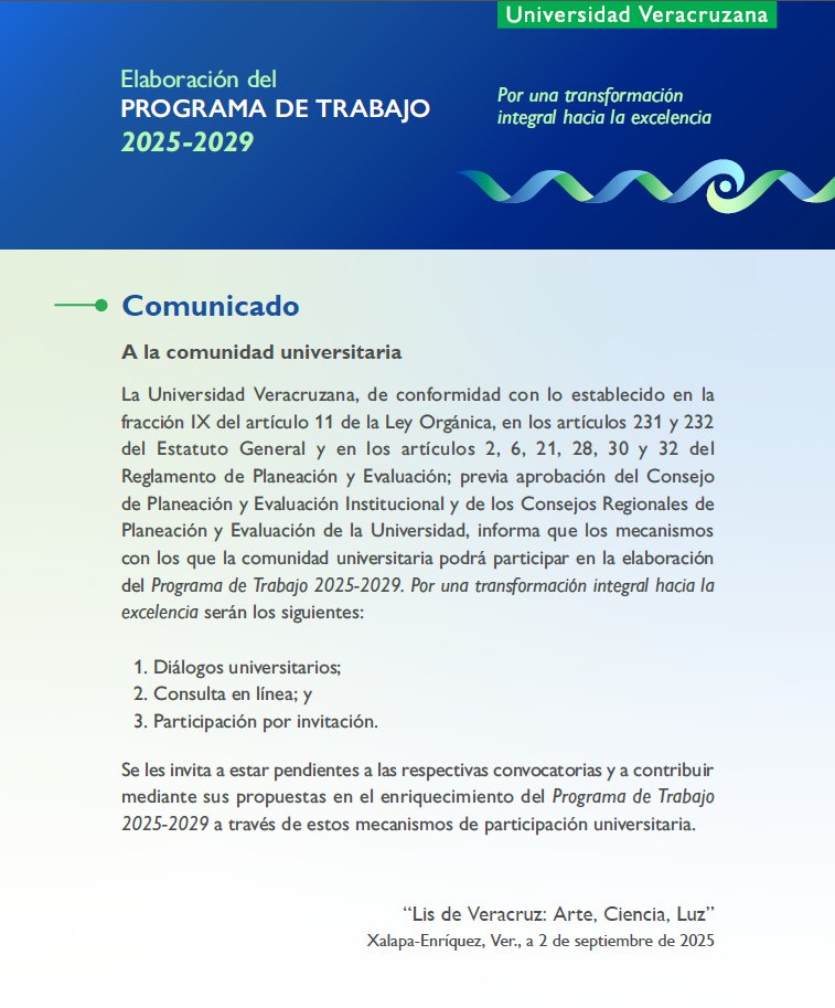 A la comunidad universitaria, se les invita a participar en la elaboración del Programa de Trabajo 2025-2029. Por una transformación integral hacia la excelencia.