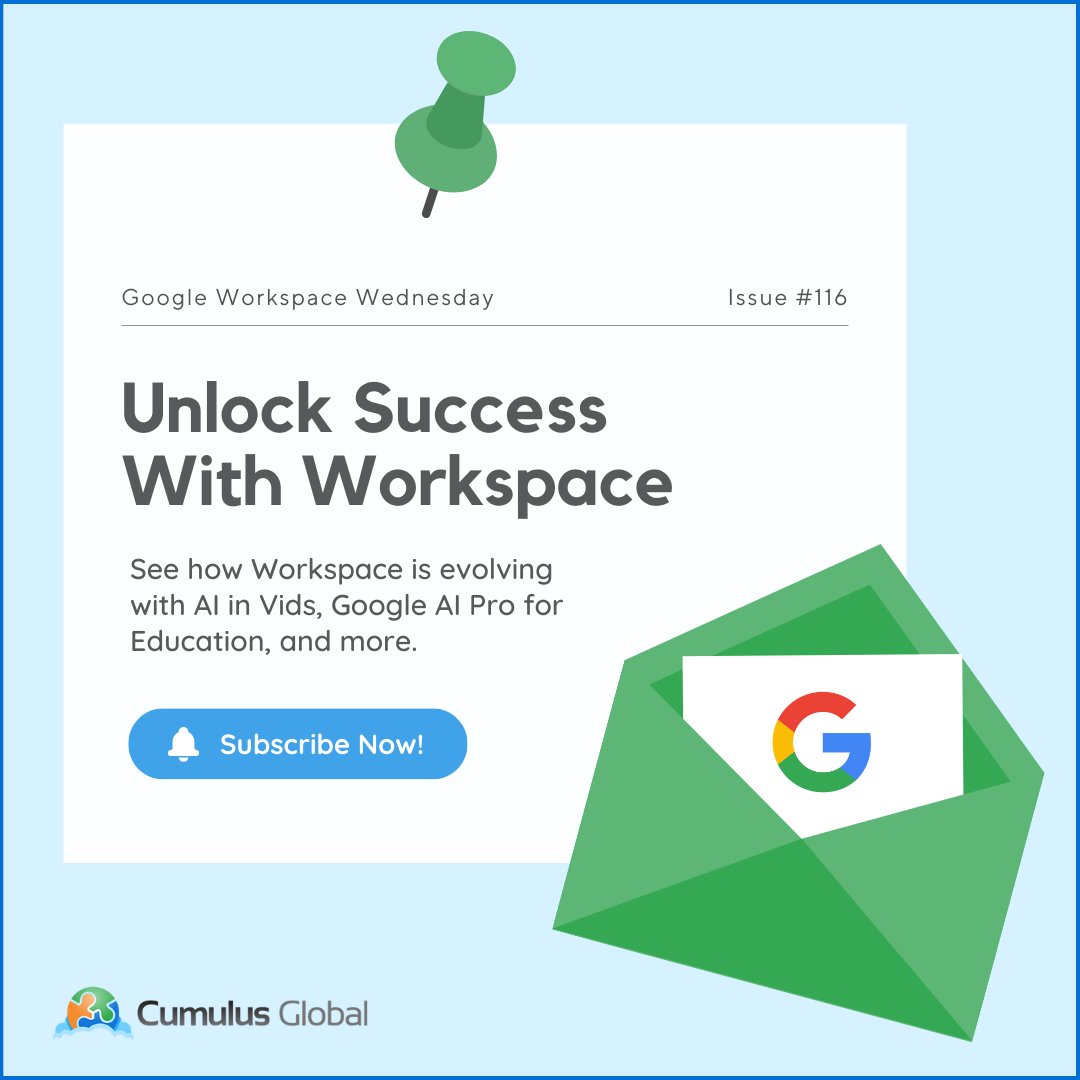 ccaldwell4cg's tweet image. 📚 Google AI Pro for Education is now available to Workspace for Education customers. 

Learn more in this week’s #GoogleWorkspaceWednesday Bulletin 👉 jump.cumulusglobal.com/4p66ahG 

#GoogleWorkspace #ManagedCloudServices #SmallBusiness #DigitalTools #Productivity #Security #Education