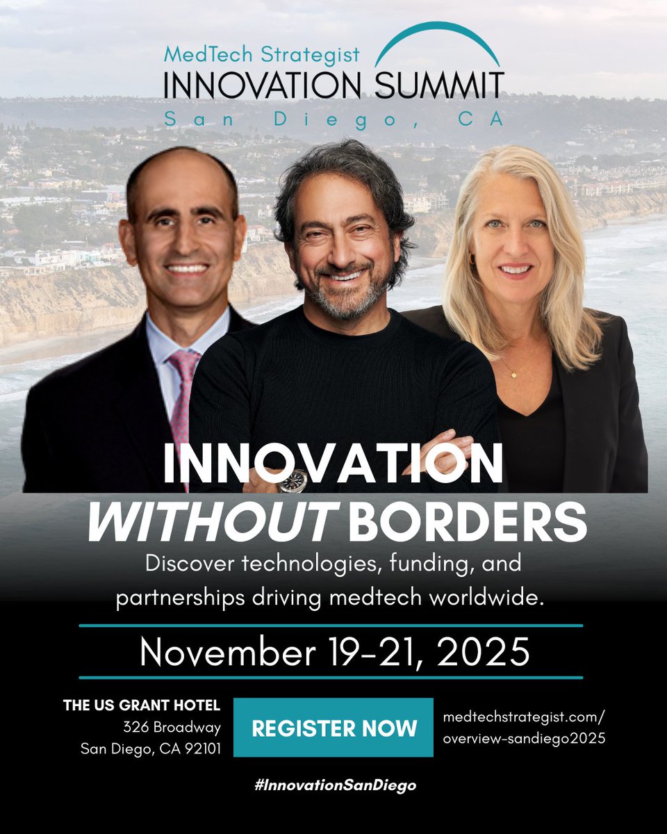 MedTech Strategist | MedTech's Most Trusted Source (@medtechstrat) on Twitter photo The future of #medtech starts in San Diego. Hear from leaders like <a href="/StanfordBDHG/">Stanford Biodesign Digital Health</a>'s Josh Makower, <a href="/EdwardsLifesci/">Edwards Lifesciences</a>'s Virginia Giddings, and <a href="/bostonsci/">Boston Scientific</a>'s Charlie Attlan at #InnovationSanDiego. Don’t miss the premier partnering event of the year. Nov 19–21. Register today: The future of #medtech starts in San Diego. Hear from leaders like <a href="/StanfordBDHG/">Stanford Biodesign Digital Health</a>'s Josh Makower, <a href="/EdwardsLifesci/">Edwards Lifesciences</a>'s Virginia Giddings, and <a href="/bostonsci/">Boston Scientific</a>'s Charlie Attlan at #InnovationSanDiego. Don’t miss the premier partnering event of the year. Nov 19–21. Register today: