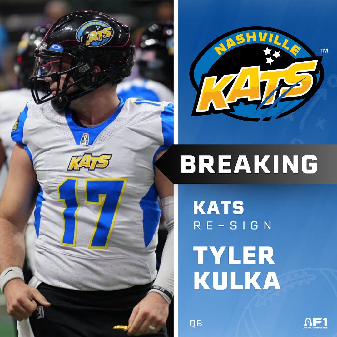 The Nashville Kats have officially re-signed QB Tyler Kulka!

Kulka led the Kats to the Arena Crown 2025 Championship Game and proved himself as one of the league’s elite quarterbacks.

Don’t miss any roster news and visit theAF1.com for the latest updates.