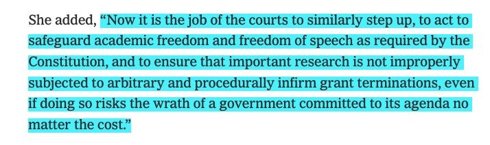 3/ Burroughs expressed concern about the Trump Administration's aggressive attack on Harvard—and that the same tactics could be turned on the courts themselves because of rulings like today's...

She must rule 'even if doing so risks the wrath' of Trump.

From the ruling: