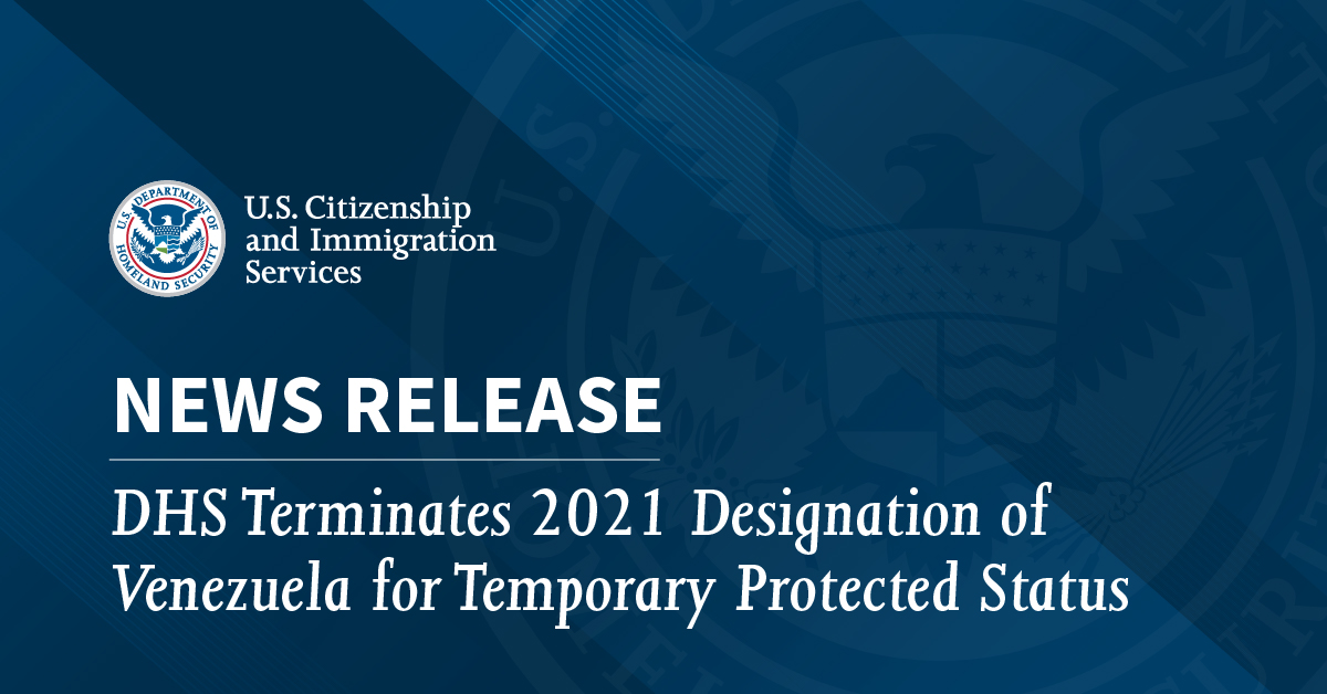 USCIS (@uscis) on Twitter photo .<a href="/DHSgov/">Homeland Security</a> has announced termination of the 2021 designation of Temporary Protected Status for Venezuela. “Weighing public safety, national security, migration factors, immigration policy, economic considerations, and foreign policy, it’s clear that allowing Venezuelan nationals to .<a href="/DHSgov/">Homeland Security</a> has announced termination of the 2021 designation of Temporary Protected Status for Venezuela. “Weighing public safety, national security, migration factors, immigration policy, economic considerations, and foreign policy, it’s clear that allowing Venezuelan nationals to