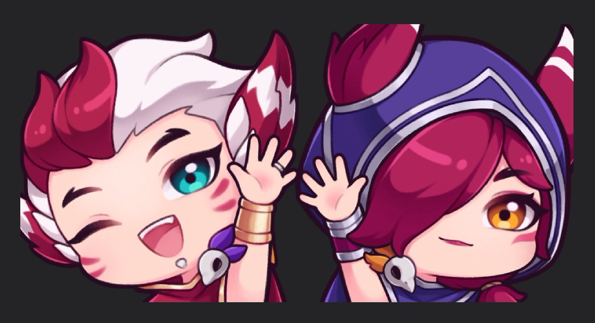 Rakan_2XKO's tweet image. ⸜( ´ ꒳ ` )⸝ - I&apos;m liking this new emote style and love how this pair turned out. I might stream the rest later, but I’m pretty busy right now...

#rakan #xayah #emote