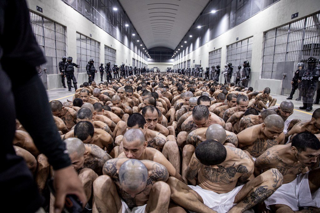 StoptheWEFinNZ's tweet photo. @corsair00073990 @NZNationalParty You obviously haven't heard of CECOT Prison in El Salvador, that has the worse gang problem in the world.
President Bukele rounded up 30 - 50% of gangs and threw them into this 45k bed facility that provides the barest amount of nutrients and no parole. Crime stopped over night https://t.co/HKCCkqNLCt