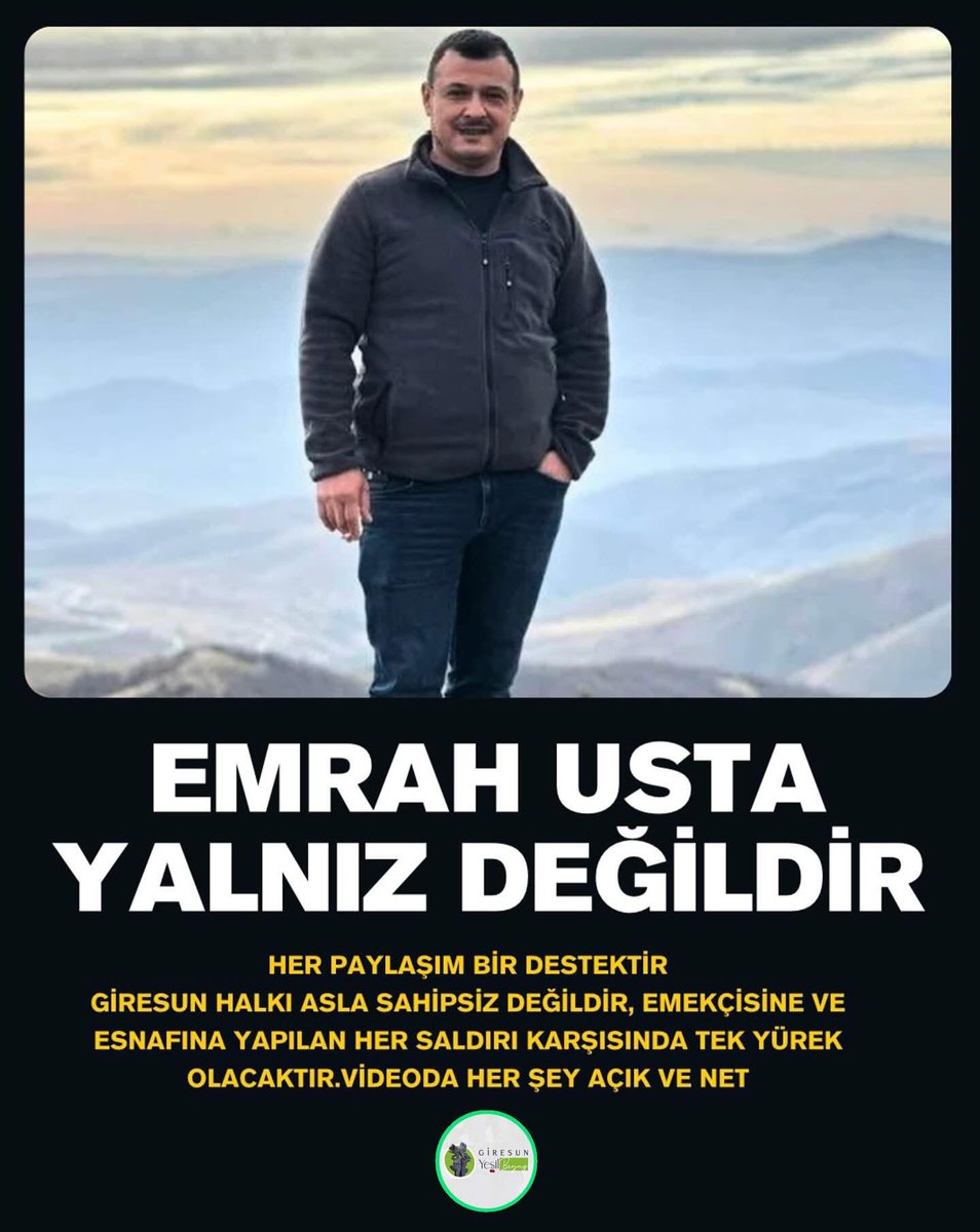 Giresunybeyaz's tweet photo. #EmrahUstaYalnızDeğildir 
EMRAH USTA YALNIZ DEĞİLDİR.
HER PAYLAŞIM BİR DESTEKTİR
GIRESUN HALKI ASLA SAHİPSİZ DEĞİLDİR,EMEKÇISINE VE ESNAFINA YAPILAN HER SALDIRI KARŞISINDA TEK YÜREK OLACAKTIR.VİDEODA HER ŞEY AÇIK VE NET https://t.co/8pRwDwKuip