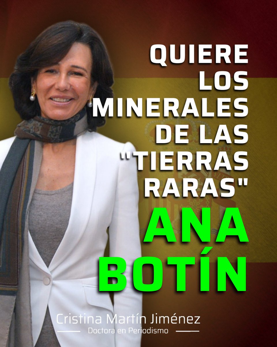 Ana Botín, presidente del Santander y miembro del comité directivo de Bilderberg, ya no se conforma con manejar la banca: ahora quiere saquear España con la excusa de la “transición verde”. Su nueva empresa minera pretende extraer litio, wolframio y níquel en regiones como