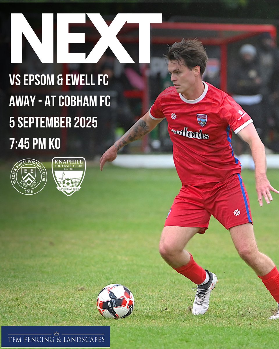 Knaphill FC (@knaphillfc) on Twitter photo ⏭️ Next Match
Friday night under the lights as we head to <a href="/EpsomEwellFC/">Epsom & Ewell Football Club</a> in the Combined Counties Premier South.
📅 Friday 5 September
📍 Reg Madgwick Stadium, Cobham FC, KT11 3EP
🕢 7:45pm KO
Away days. Let’s go, Knappers. 🔴⚪ ⏭️ Next Match
Friday night under the lights as we head to <a href="/EpsomEwellFC/">Epsom & Ewell Football Club</a> in the Combined Counties Premier South.
📅 Friday 5 September
📍 Reg Madgwick Stadium, Cobham FC, KT11 3EP
🕢 7:45pm KO
Away days. Let’s go, Knappers. 🔴⚪
