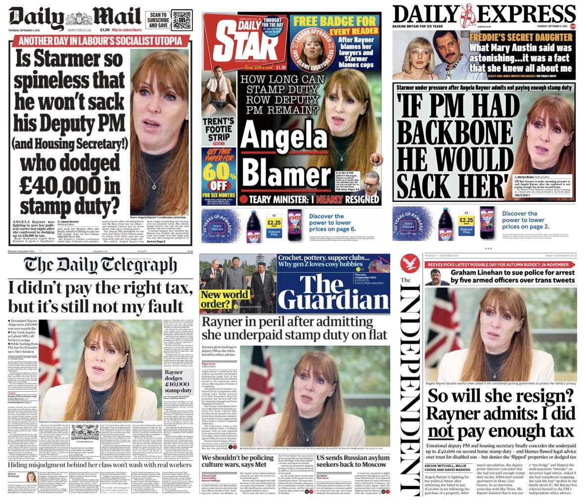 Angela Rayner is finished. This is a press bloodbath.

She even lost the Guardian.

It’s now odds on for a “resignation” within the next few days.