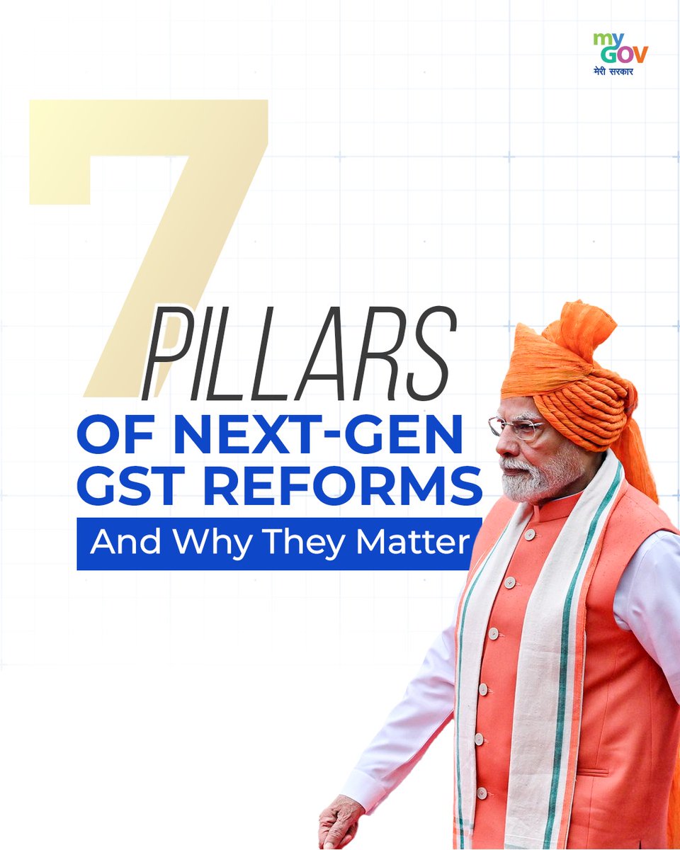 The 56th GST Council Meeting, chaired by Union Minister Smt. Nirmala Sitharaman, has laid out the 7 pillars of Next-Gen GST reforms that will shape India’s economic future.

The outcomes highlight how GST continues to evolve into a citizen- and business-friendly system, driving