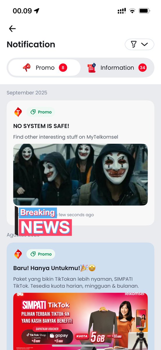 Dhoyz's tweet photo. Ini di hack atau gimana ?  @Telkomsel 
Jadi serem 😱 https://t.co/qk0W9lihIo