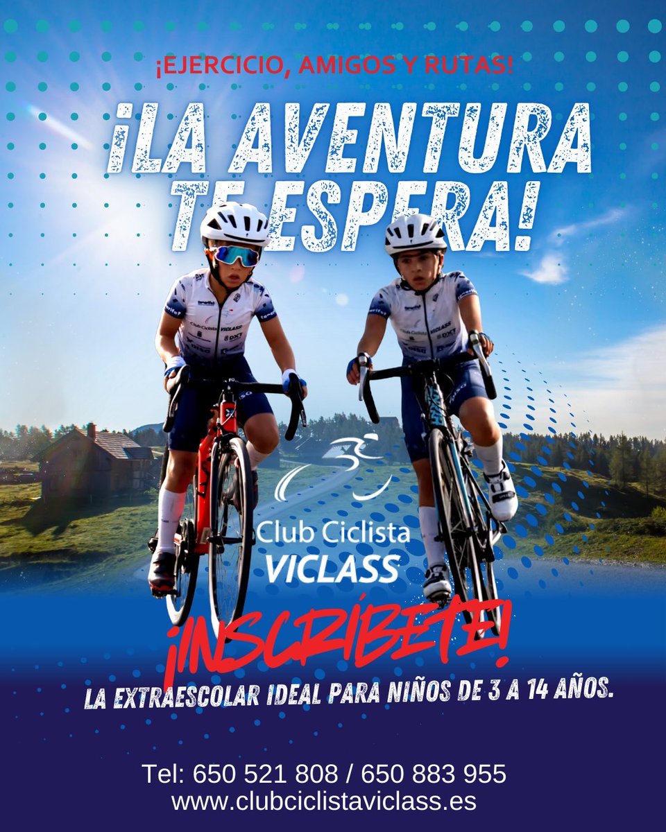 ✨ ¡La aventura sobre dos ruedas comienza! 🚴‍♀️
Apunta a tu peque (3-14 años) a la Escuela de Ciclismo Viclass: deporte, diversión y valores 💛
📞Más info 650 521 808 | 650 883 955
#CiclismoParaTodos #ViclassTeam