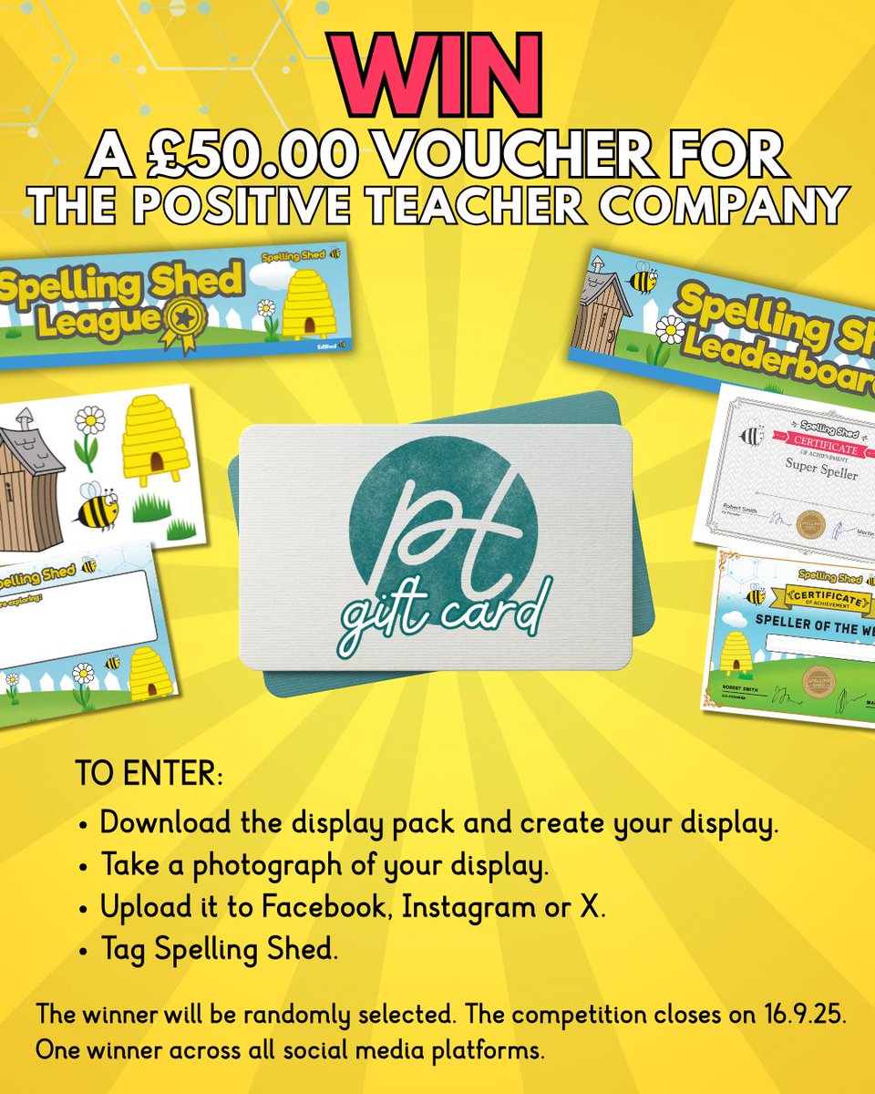 Spelling Shed ππ (@spellingshed) on Twitter photo βΌοΈ Don't miss this chance to WIN a Β£50 voucher to spend with <a href="/TPositiveTC/">Positive Teacher Co.</a>.
All you need to do is show us your Spelling Shed display. π
π Download your display pack now at shed.ly/RCKDJGT
More details π facebook.com/spellingshed/pβ¦ βΌοΈ Don't miss this chance to WIN a Β£50 voucher to spend with <a href="/TPositiveTC/">Positive Teacher Co.</a>.
All you need to do is show us your Spelling Shed display. π
π Download your display pack now at shed.ly/RCKDJGT
More details π facebook.com/spellingshed/pβ¦