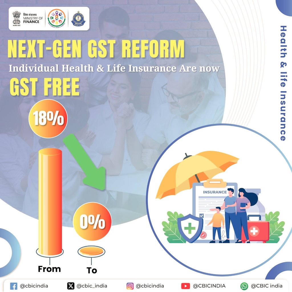 amitdash_CFP's tweet photo. Next Generation GST Reform 2025... Health Insurance and Life Insurance Policies won't attract GST from here on... #diwaligifting #FinancialFreedom #InsuranceNews 

Thank you 🙏 https://t.co/CTr2uEDqpk
