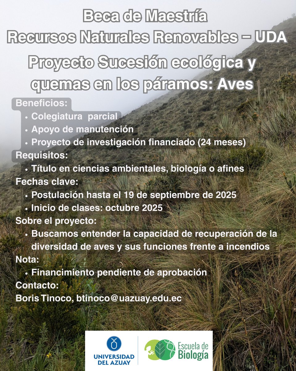 Oportunidad de estudios de maestría!!! Tenemos un laboratorio muy activo en investigación y buscamos nuevo estudiante para explorar temas sobre recuperación del páramo luego de quemas.