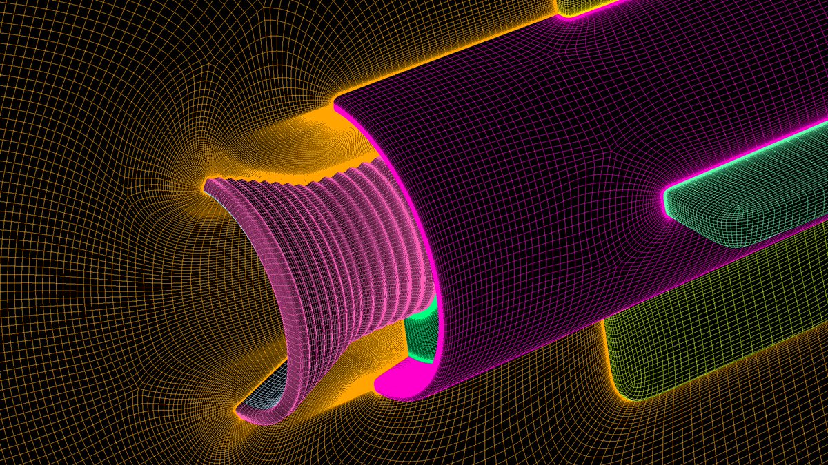 A fully one-one connected, hexahedral #mesh on a #rocket with a ribbed #nozzle, created on #GridPro!

#CAE #CFD #Meshing #MeshingMonday #FluidDynamics #Simulation