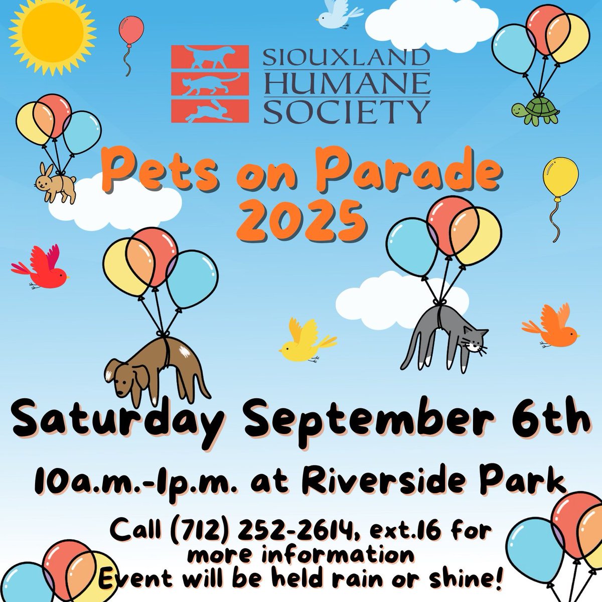 Reminder! Pets on Parade is Almost Here!
Join us for our 23rd Annual Pets on Parade fundraiser happening Saturday, September 6th from 10am - 1pm at Shelter #6 which is closest to the Riverside Pool!
This family-friendly event is packed with fun!