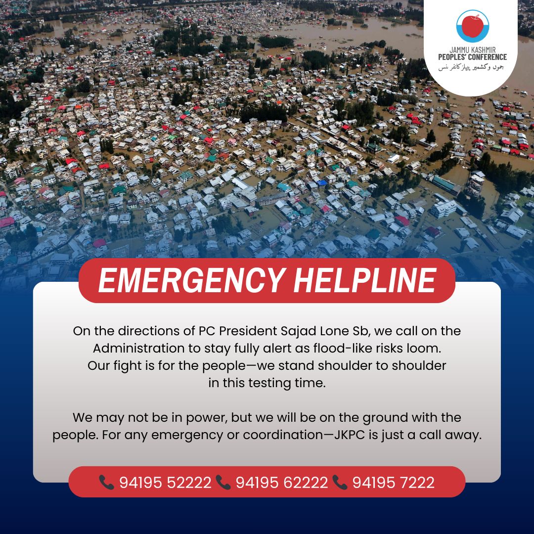 AdvMasrat's tweet photo. As flood risks loom we stand shoulder to shoulder with our people. In this testing time, 
JKPC is on the ground, just a call away for help &amp; coordination https://t.co/sm19COtYly