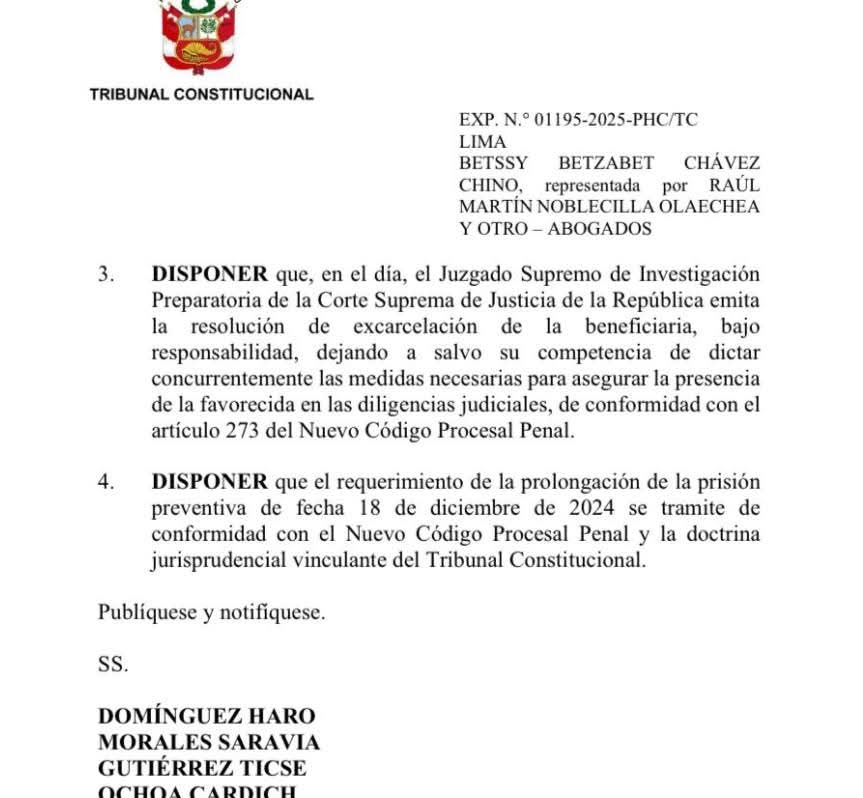 Hoy el Tribunal Constitucional ha dispuesto mi inmediata excarcelación, bajo responsabilidad y conforme al debido proceso. Exijo que el Juzgado Supremo actúe sin dilaciones y cumpla con lo resuelto. El respeto a la Constitución y a los derechos fundamentales debe prevalecer.