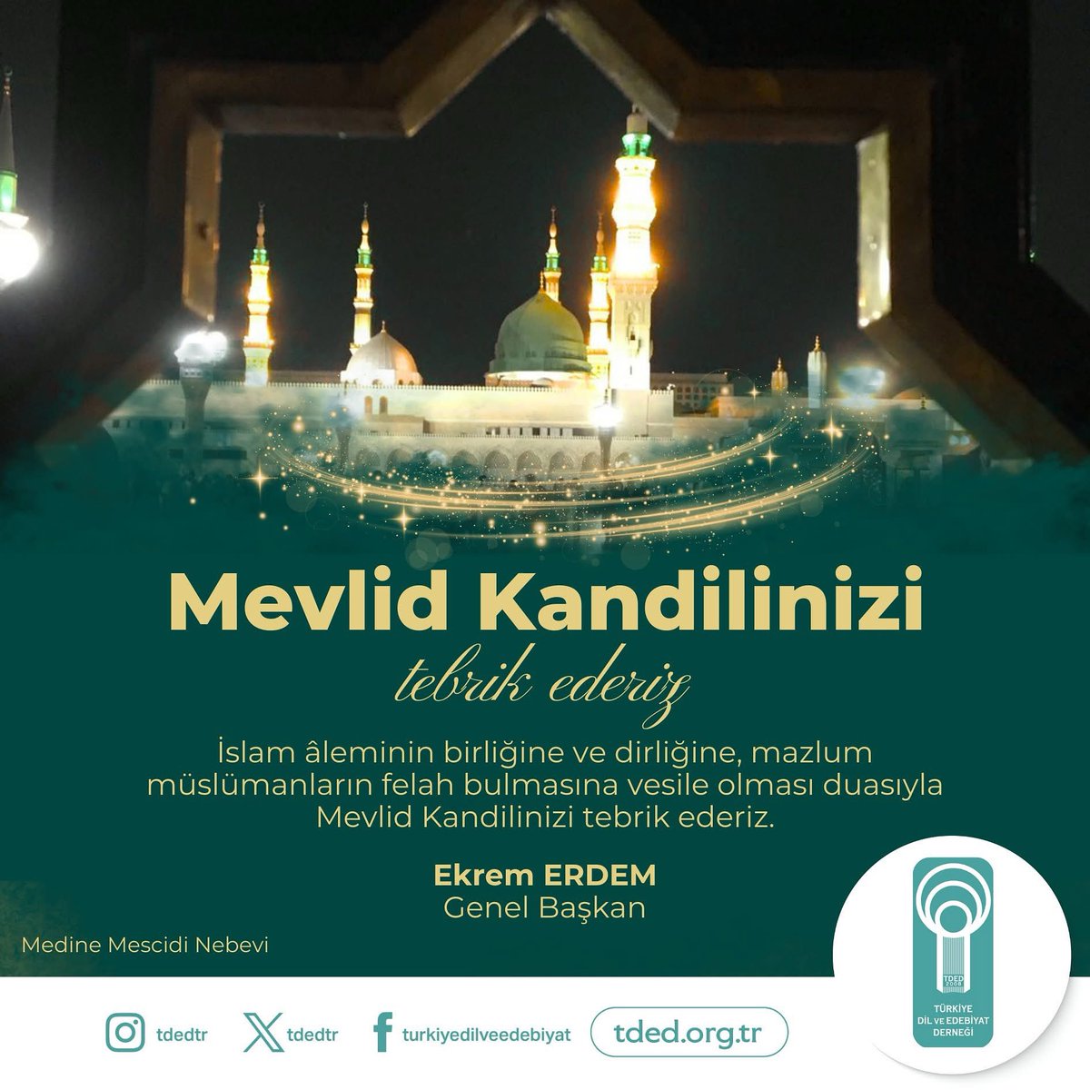 İslam âleminin birliğine ve dirliğine, mazlum müslümanların felah bulmasına vesile olması duasıyla Mevlid Kandili’nizi  tebrik ederiz.
tded.org.tr/tr/mevlid-kand…

#MevlidKandili