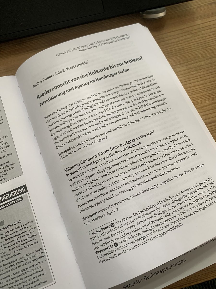 Frisch aus dem Briefkasten gezogen heute <a href="/Ztschr_Prokla/">PROKLA @prokla.bsky.social</a> - mit einem Beitrag von Jule E. Westerheide &amp; mir zur Agency von Hafenarbeiter:innen im Kontext der Privatisierung im HH Hafen