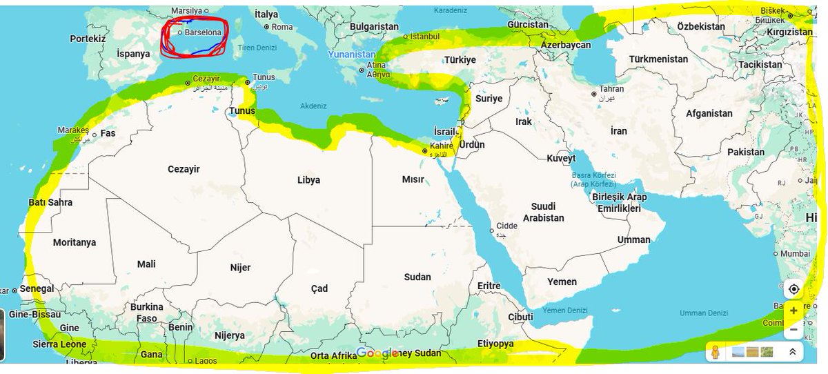 Gazze'de insanlar açlıktan ölürken, yardım gemileri 3000 km uzaklıktaki Barselonadan hareket ediyor. İkinci durak Gazze'ye 2500 km mesafedeki Tunus. Sarı alanda 57 Müslüman ülke ve 2 milyara yakın Müslüman yaşıyor.

Neden? 

Bu tablo üzerine ağıtlar yakılmalı, tezler yazılmalı.