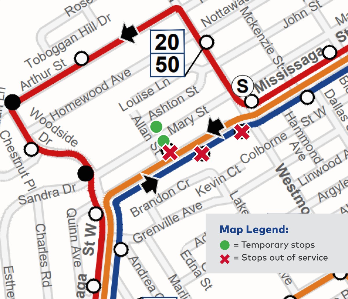 🚍⚠️ Orillia Transit route modification on Mississaga St. due to road resurfacing.

📍Georgian and West Ridge via Coldwater Road Routes will detour
🚏Three transit stops are out of service
🚏Two temporary stops are in place
➡️See details map

Notice: zurl.co/TransitDetour