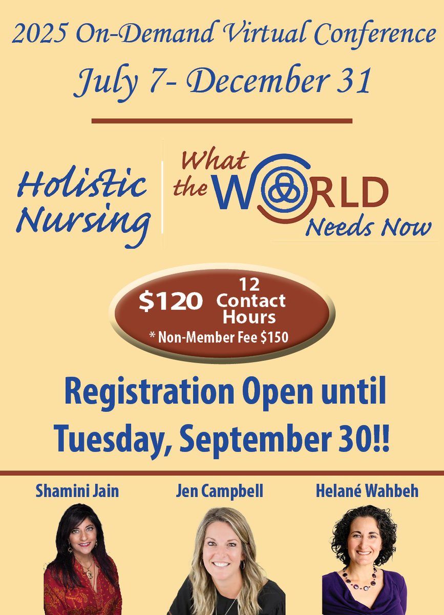 Don’t miss out! The last day to register for the 2025 AHNA Virtual Conference is September 30. • Access content through Dec. 31, 2025 • Earn contact hours anytime, anywhere Register now: ahna.org/Events/Annual-… #AHNA2025 #HolisticNursing #VirtualConference