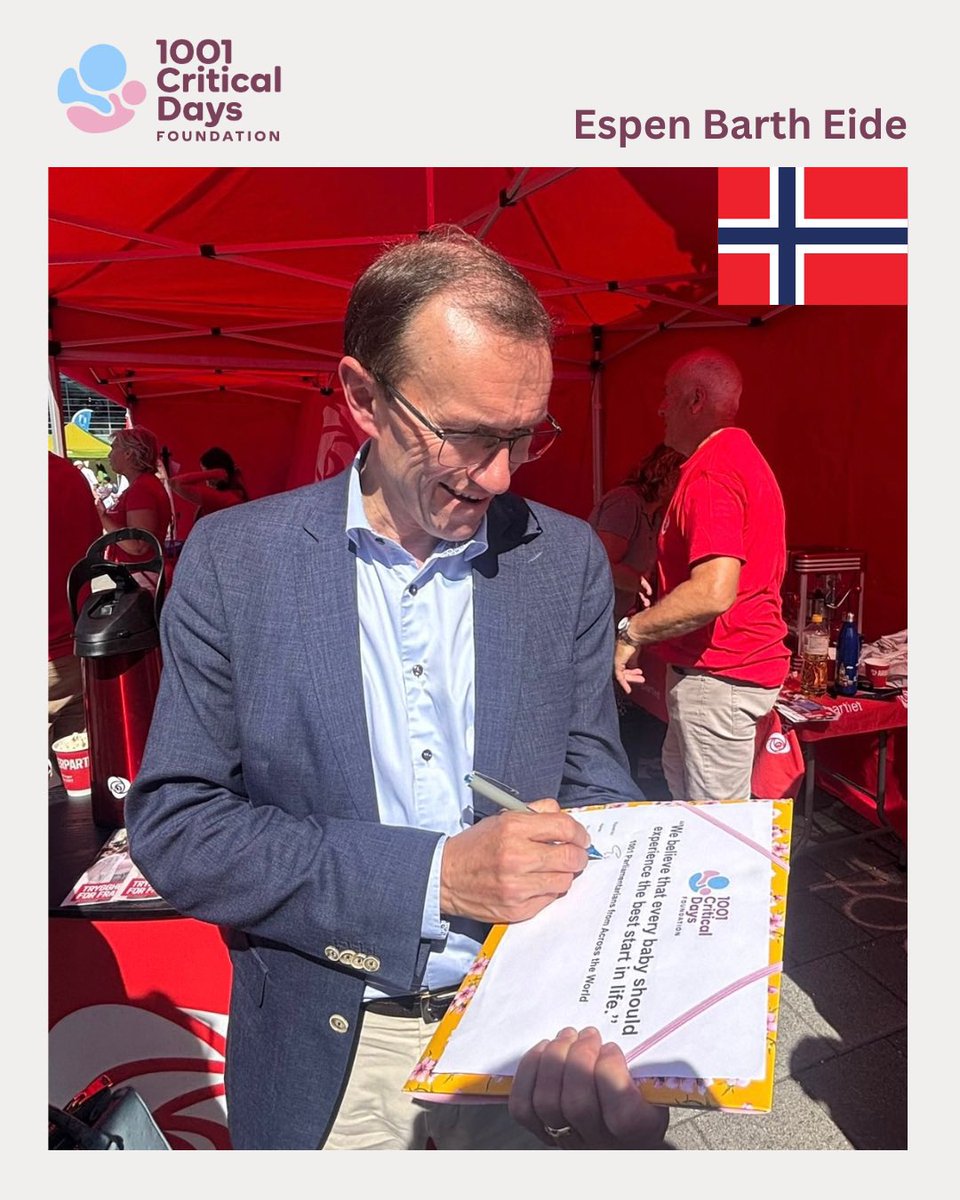 1001 Critical Days Foundation (@1001cdf) on Twitter photo Today’s Declaration of the Day features Espen Barth Eide, Norway’s Minister of Foreign Affairs 🇳🇴
His signature underscores that giving babies the best start in life extends beyond borders - it belongs at the heart of global policymaking 💛
#1001CriticalDays Today’s Declaration of the Day features Espen Barth Eide, Norway’s Minister of Foreign Affairs 🇳🇴
His signature underscores that giving babies the best start in life extends beyond borders - it belongs at the heart of global policymaking 💛
#1001CriticalDays
