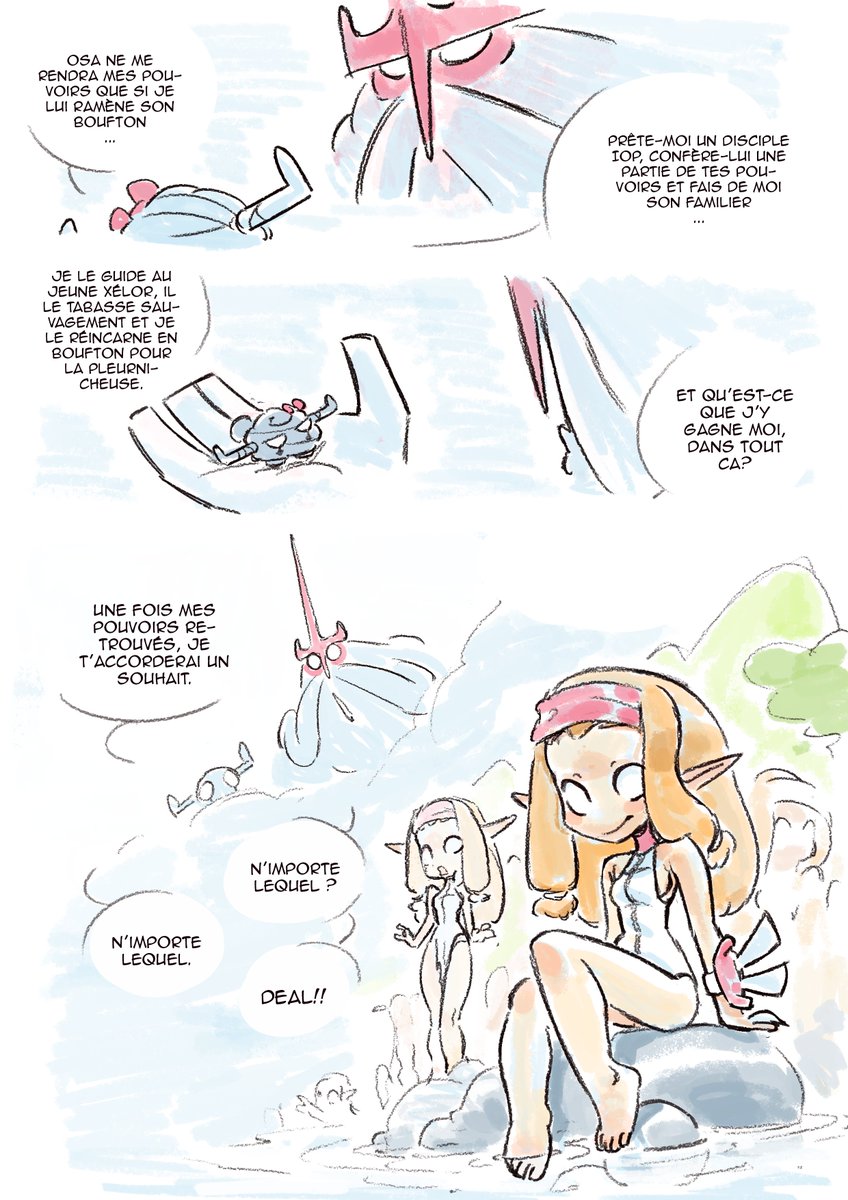J'ai retrouvé un vieux storyboard d'une vingtaine de pages pour un projet d'histoire sur Dofus et du coup j'me suis chauffé à en sketch une des scènes! C'est clairement loin d'être cohérent avec le lore du jeu mais j'me suis bien amusé haha.