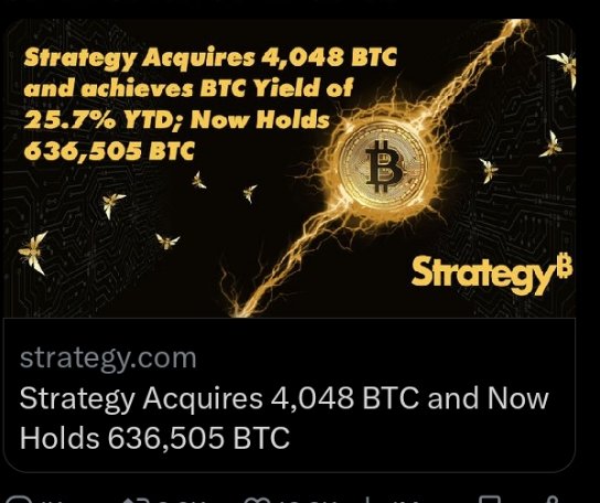 Strategy has acquired 4,048 BTC for ~$449.3 million at ~$110,981 per bitcoin and has achieved BTC Yield of 25.7% YTD 2025. As of 9/1/2025, we hodl 636,505 $BTC acquired for ~$46.95 billion at ~$73,765 per bitcoin. $MSTR $STRC $STRK $STRF $STRD