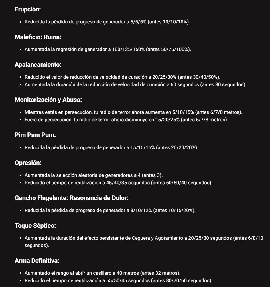 DbdLeaksHub's tweet photo. Actualización de ventajas por la reducción de Slugging ⬇️ https://t.co/3q6XjohYL7