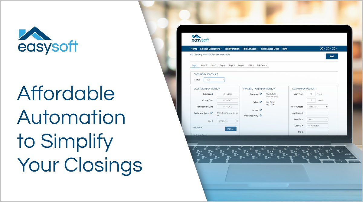 Close Efficiently &amp; Affordably
Automate #RealEstateClosings—save time, cut costs, and reduce errors.

- Data entry &amp; figure prep
- Disbursements &amp; tax prorations
- Ledger balancing &amp; check printing
- 1099-S filings

Try it free for 7 days → Start Now: bit.ly/3017XOt
