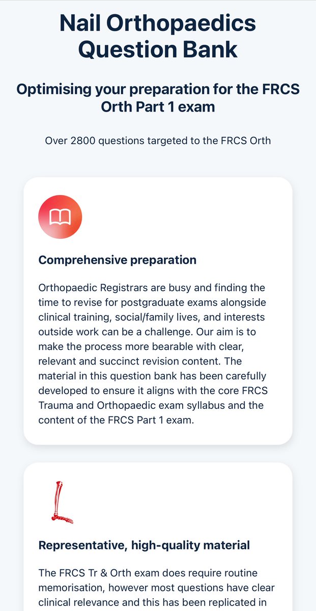 bota_uk's tweet photo. 📢 Nail Orthopaedics Question Bank📢

👉Aiming to optimise your preparation for FRCS Orth Part 1
👉Over 2900 targeted questions!
👉Available on all your devices, track your progress to target revision!
👉£99 for 6 Months

https://t.co/97o9M9mIzC

@AceTheExam https://t.co/YIaYvLz9Zq