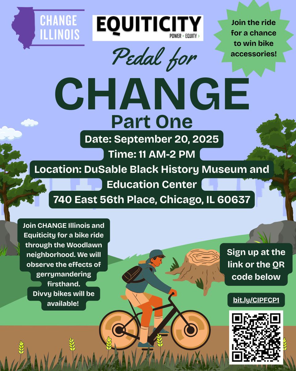 Take a ride with CHANGE Illinois and Equiticity for our two-part Pedal for CHANGE series. We’ll explore gerrymandering in the Woodlawn neighborhood and the Westside area. Sign up at our Get Involved webpage