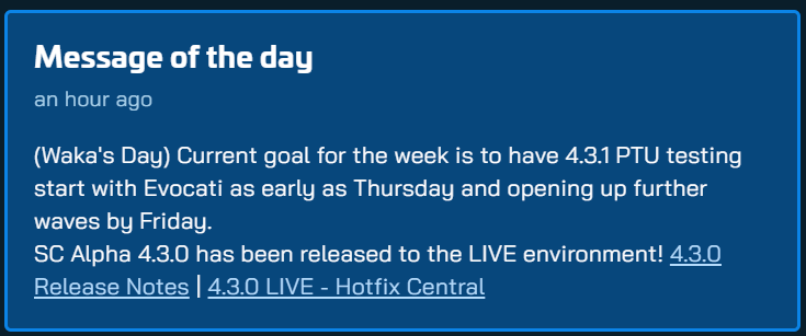 4.3.1 to Evocati PTU

Potentially on Thursday, and opening up to waves on Friday. #StarCitizen #Squadron42