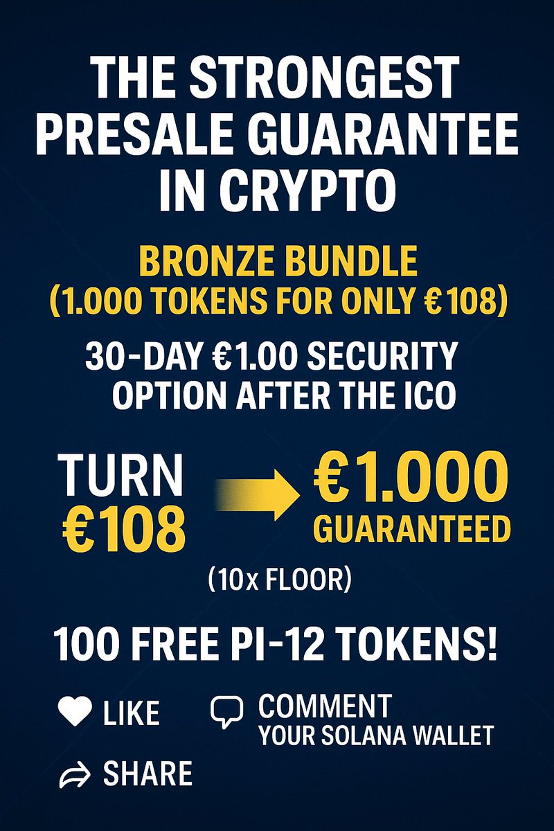 💎 The Strongest Presale Guarantee in Crypto 💎

Every Bronze Bundle (1,000 tokens for only €108) now comes with a 30-Day €1.00 Security Option after the ICO.

That means: your €108 can turn into €1,000 guaranteed if you use the option. 🚀 (Almost a 10x floor on your entry!)
