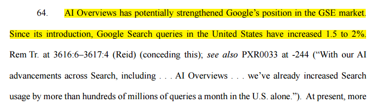 The Google remedies opinion is riddled with inconsistencies, an incomprehensible surfeit of discretion. 

As Matt notes, Mehta says AI is well positioned to compete with Google.

Yet, just a few pages over: AI has strengthened Google's position in the relevant market for Search.
