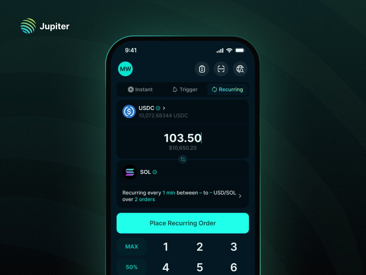 Trigger and recurring orders interface in Jupiter Mobile