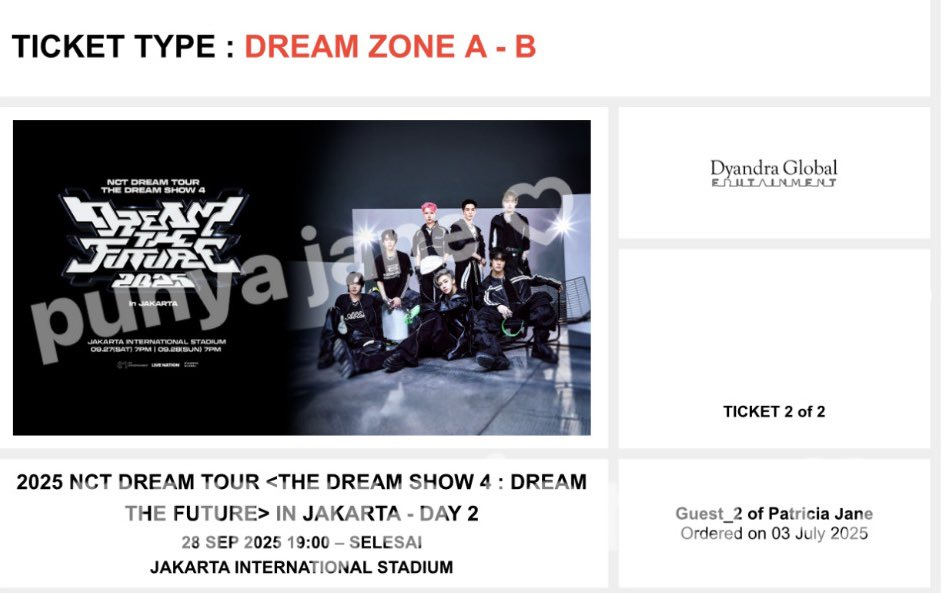 previouscene's tweet photo. help rt 🫶🏻

WTS WANT TO SELL DREAMZONE — nct the dream show 4 in jakarta 

dream zone a/b day2 dyandra presale 
1 tix 

☆ dp, pelunasan di venue
☆ diurus sampai tiket fisik
☆ price? kindly dm

ini tiket aku pribadi ya guys, temen ku gak jadi nonton 
t. wts wtb tiket tds 4 jkt https://t.co/xSvfVKZuXG