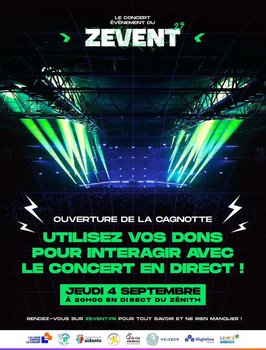 Le ZEVENT 2025 démarre ce jeudi à 20h avec notre grand concert d'ouverture ! 💚

Pour la première fois cette année, vous pourrez faire des dons pendant le concert et interagir avec celui-ci. Certains paliers déclencheront des happenings !

Ne le manquez pas ! 👀