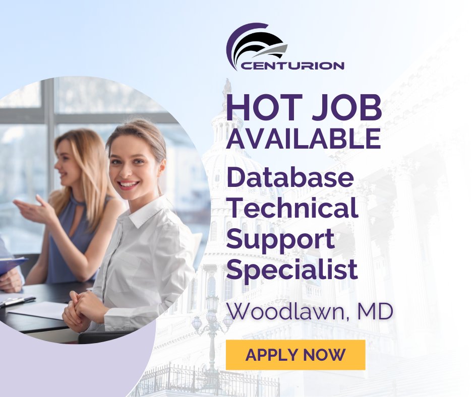 CenturionCGNews's tweet image. Centurion is seeking a Database Technical Support Specialist in Woodlawn, MD! If you’re skilled in optimizing performance, resolving complex issues, and ensuring data integrity, apply today! jobs.centurioncg.com/job/database-t…
#databasesupport #technicalsupport #dbspecialist