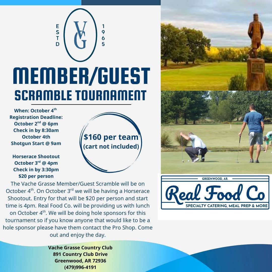 HRTarver25's tweet photo. The @vachegrassegolf Member Guest two person scramble is October 4th. I believe The Hogs are off that weekend. This has become a huge golf tournament very quickly. 🏌️‍♂️⛳💸 https://t.co/yM6IVBszat