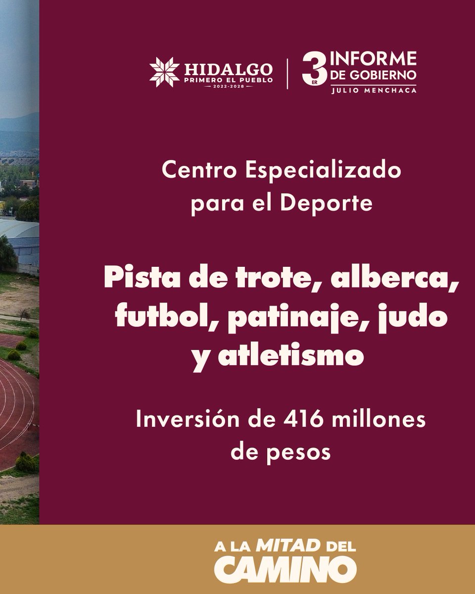 Impulsamos espacios para que todas y todos puedan activarse en entornos dignos y accesibles. 🏃‍♀️

#ALaMitadDelCamino fomentamos el deporte y promovemos una vida saludable.

Ingresa a tercerinforme.hidalgo.gob.mx

#3erInformeHidalgo