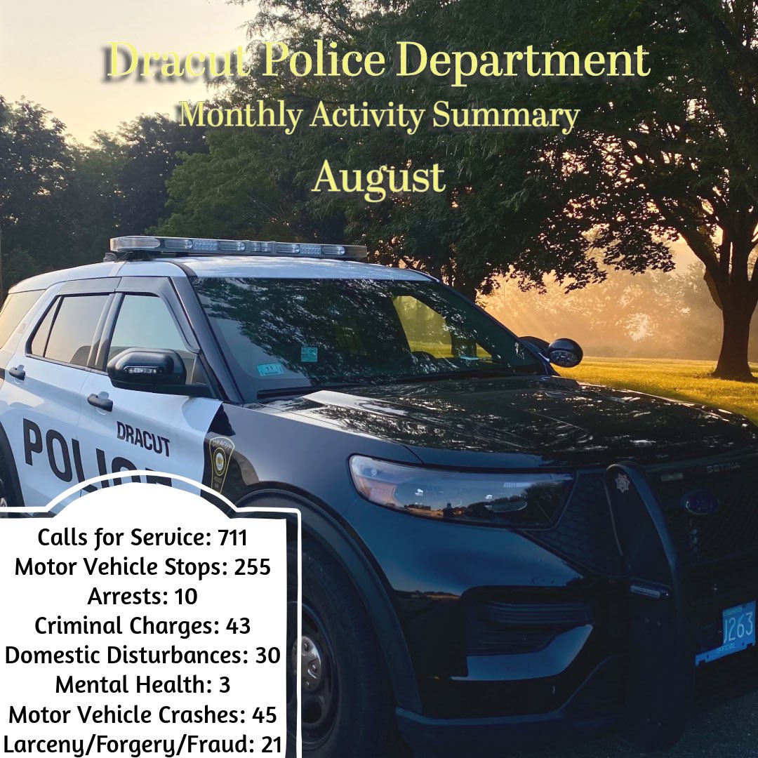 📈🚨Month of August Stats #dracutpd #monthlystats