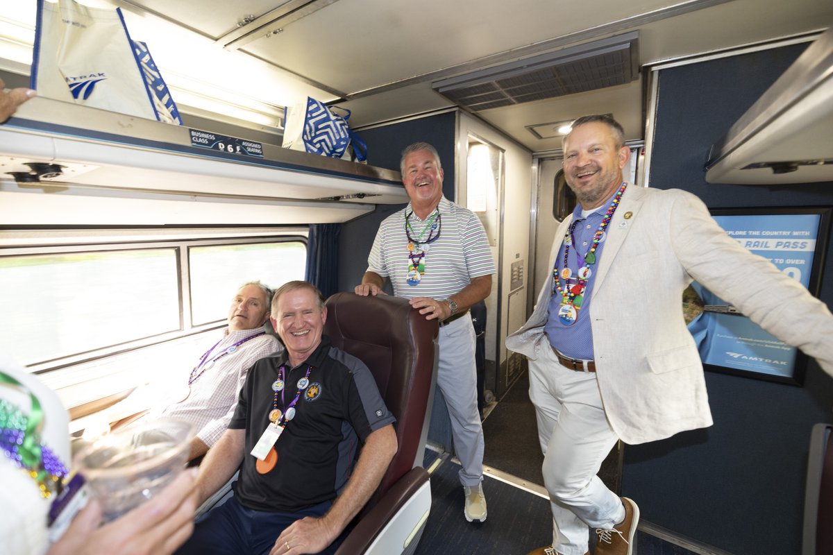 MississippiDOT's tweet photo. Our #MSGulfCoast had exciting updates in August, including the new @Amtrak #MardiGras line! 🎉🚉

South. Dist. Transport. Comm. Charles Busby joined in celebrating the line, which offers passenger train service from #NewOrleans to Mobile. MORE on the line: https://t.co/czs4KjqdJg https://t.co/jnGmiFwcbG