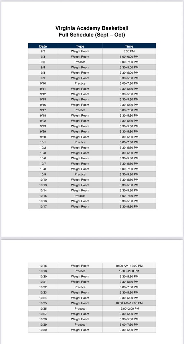 Here is my practice schedule with <a href="/VAABoyshoops/">VAA Boys Hoops</a> this fall!