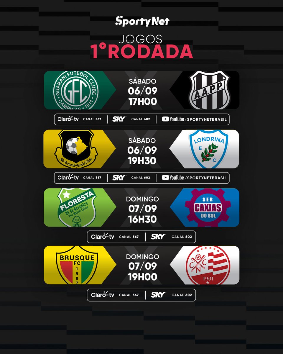 VAI COMEÇAR A SEGUNDA FASE! 🔥

Você assiste a todos os jogos da Série C aqui na SportyNet! #NoCentroDoJogo